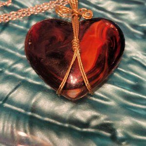 Brown toned resin heart with rose gold wire and chain